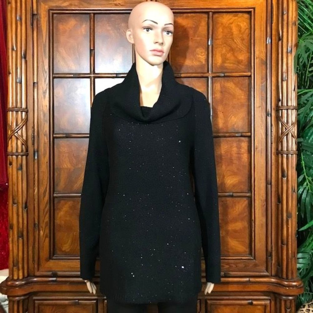Jones New York Micro Sequin Cotton Wool Blend Cowl Neck Sweater